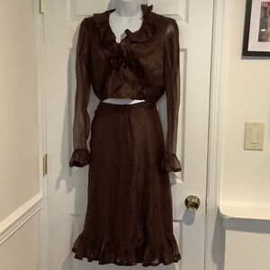 Chic Brown Ruffled Skirt Set